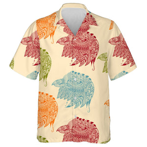 Colorful Ethnic Ornamental Eagle Heads Hawaiian Shirt, Hawaiian For Gift