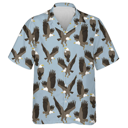 Eagles In Different Poses On Blue Background Hawaiian Shirt, Hawaiian Shirt Gift, Christmas Gift
