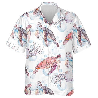 Sea Turtles And Jellyfish Ocean Vintage Background Hawaiian Shirt, Hawaiian Shirt Gift, Christmas Gift