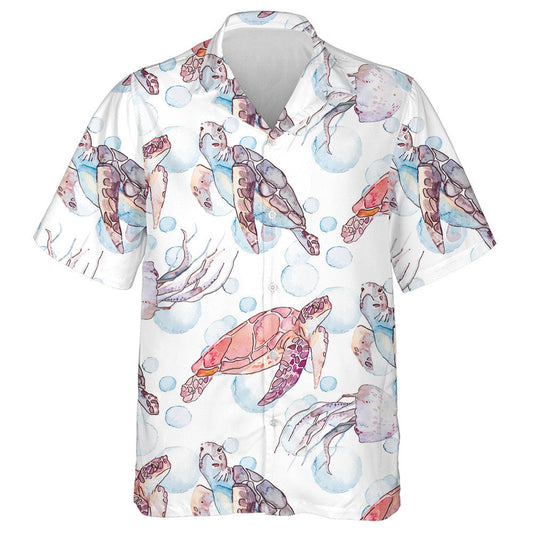 Sea Turtles And Jellyfish Ocean Vintage Background Hawaiian Shirt, Hawaiian Shirt Gift, Christmas Gift