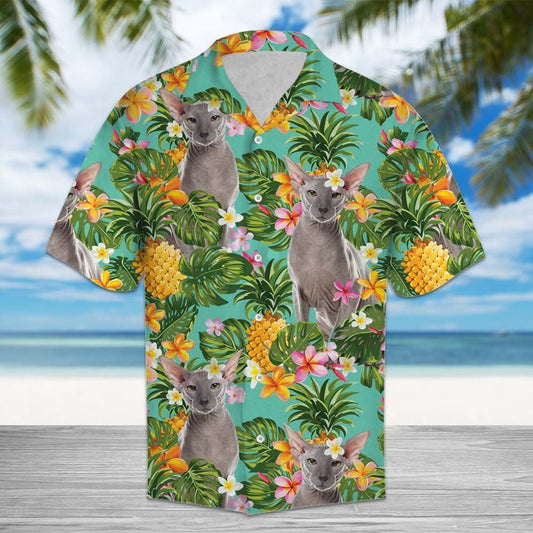 Peterbald With Tropical Flowers Pineapples Hawaiian Shirt,Hawaiian Shirt Gift, Christmas Gift
