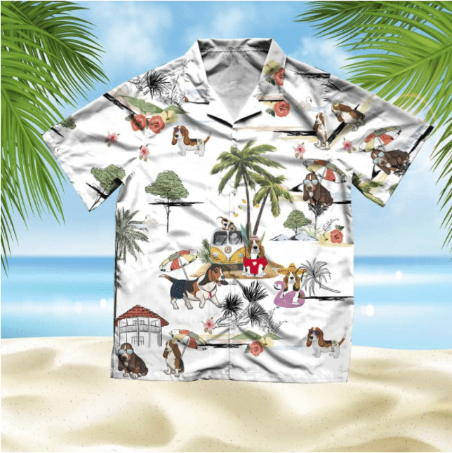 Basset Hound Beach Style Pretty Ornamental Hawaiian Shirt,Hawaiian Shirt Gift, Christmas Gift