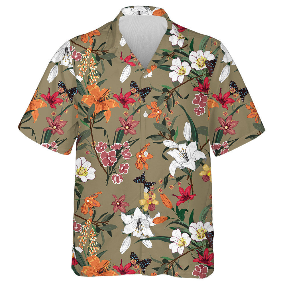 Classic Colorful Flower Branches And Butterflies Pattern Hawaiian Shirt, Hawaiian Shirt Gift, Christmas Gift