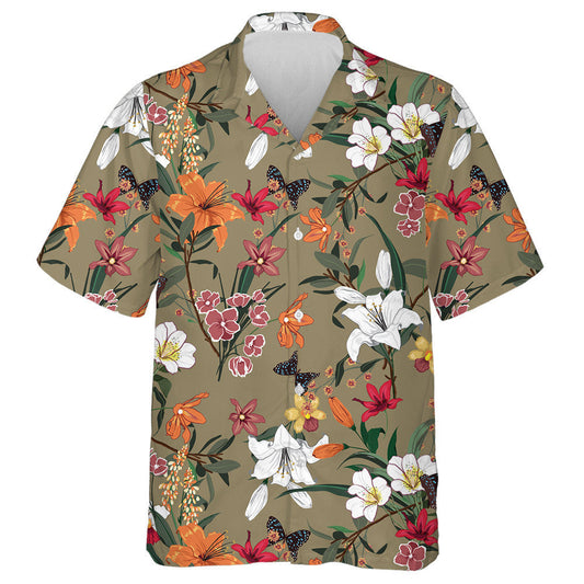 Classic Colorful Flower Branches And Butterflies Pattern Hawaiian Shirt, Hawaiian Shirt Gift, Christmas Gift