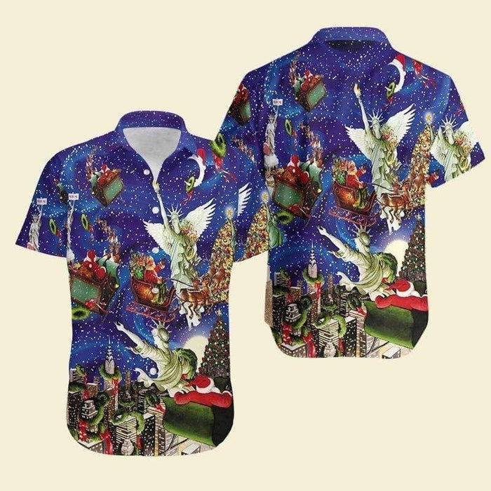 Lovely Santa Liberty And Christmas Design Hawaiian Shirt, Hawaiian Shirt Gift, Christmas Gift