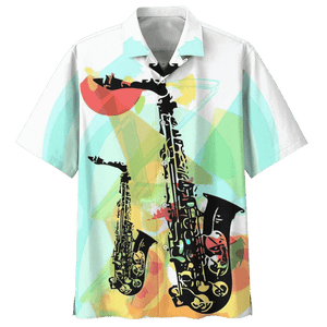 Colorful Saxophone Background Design Hawaiian Shirt, Hawaiian For Gift