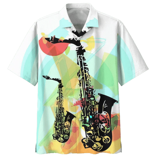 Colorful Saxophone Background Design Hawaiian Shirt, Hawaiian For Gift