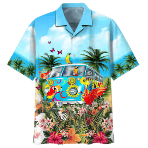 Parrot Traveling On The Beach Design Hawaiian Shirt,Hawaiian Shirt Gift, Christmas Gift