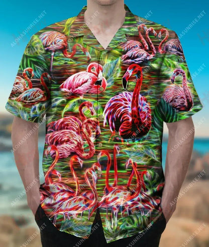 Ná Cúram Gruaige Flamingo Léine Gearr Muinchille Unisex Caitheamh aimsire Léinte Haváíais is Fearr Léinte Haváís Greannmhar, Léine mBan, Bronntanas Léine Haváís, Bronntanas Nollag