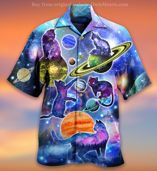 Cat Plays With Space - Hawaiian Shirt_Hawaiian Shirt Gift, Christmas Gift