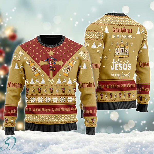 Captain Morgan In My Veins Jesus In My Heart Ugly Sweater,Christmas Gift,Gift Christmas 2022