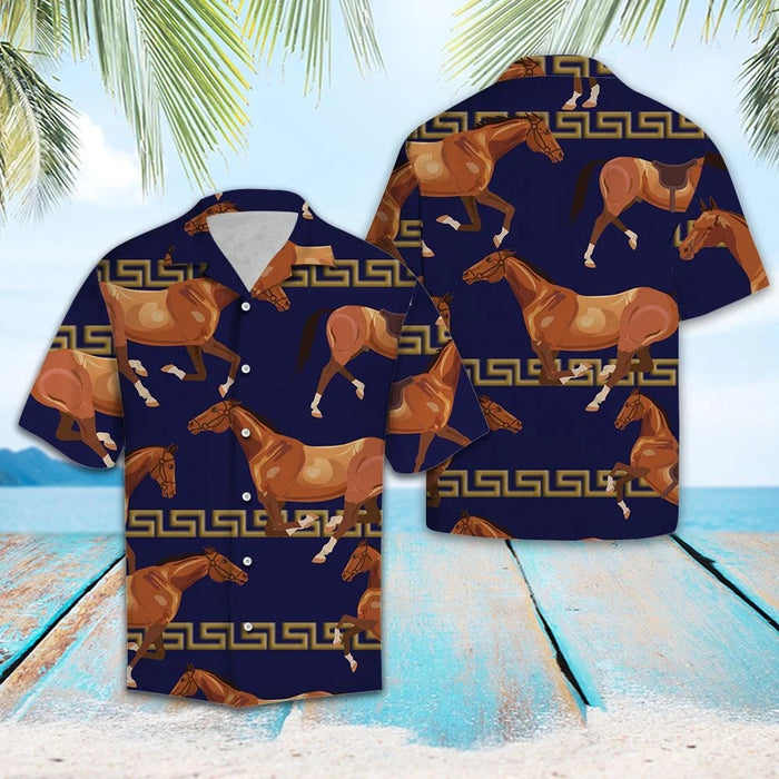 Awesome Horse Running On Navy Background Hawaiian Shirt, Hawaiian For Gift