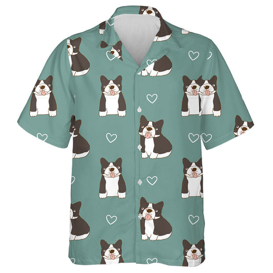 French Bulldog And Heart On Green Background Hawaiian Shirt, Hawaiian Shirt Gift, Christmas Gift