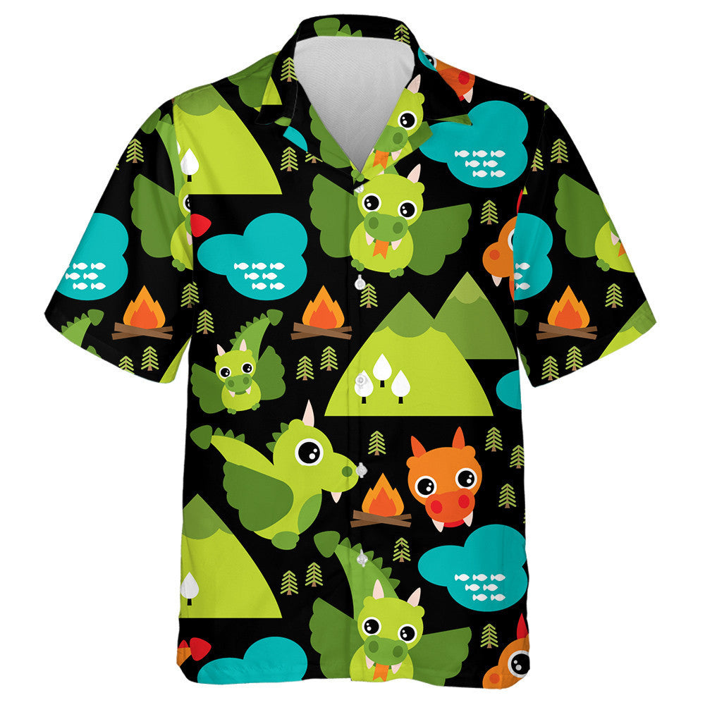 Kids Dragon Fly Mountain Illustration Background Hawaiian Shirt, Hawaiian Shirt Gift, Christmas Gift