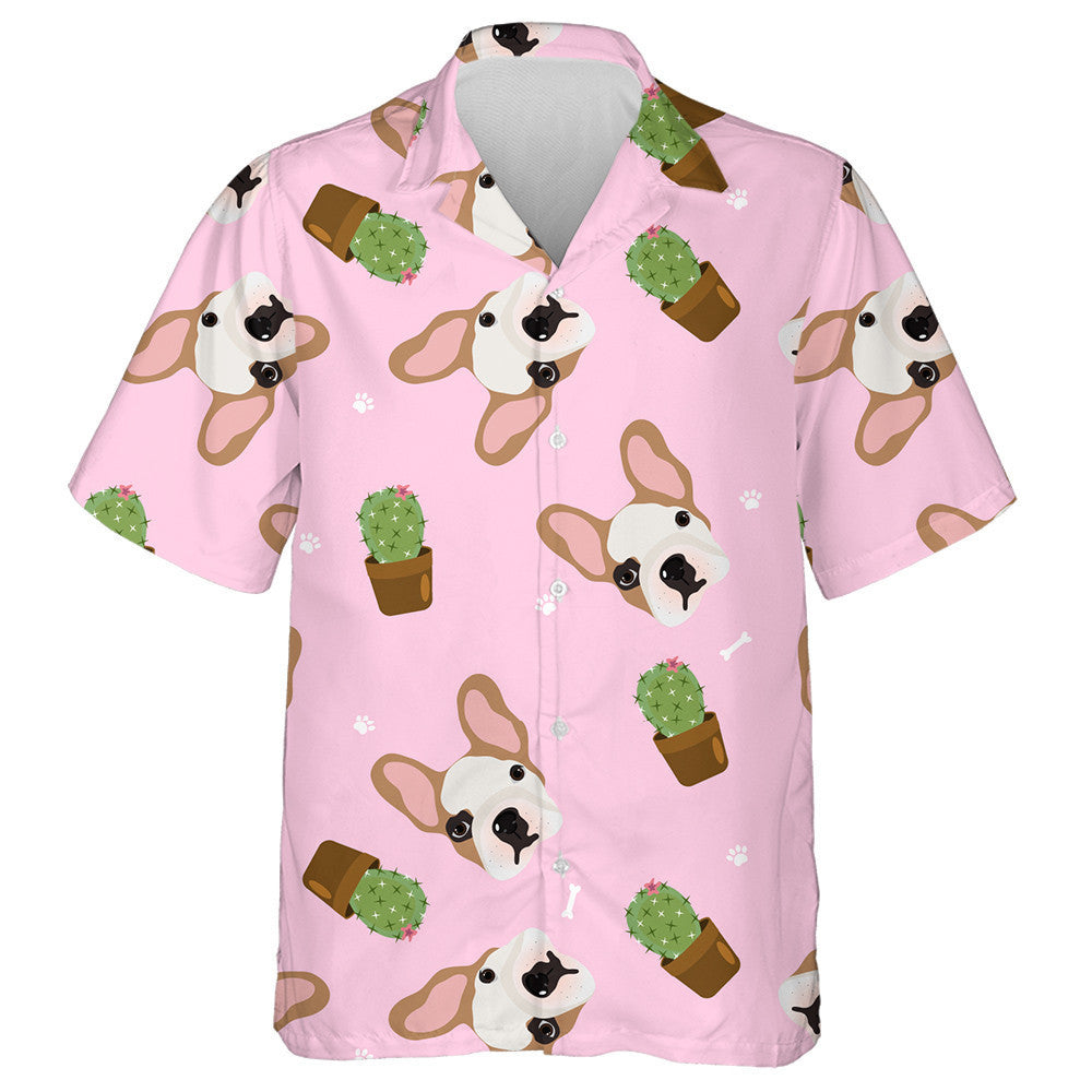 French Bulldogs And Cactuses On Pink Background Hawaiian Shirt, Hawaiian Shirt Gift, Christmas Gift