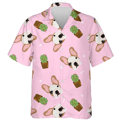 French Bulldogs And Cactuses On Pink Background Hawaiian Shirt, Hawaiian Shirt Gift, Christmas Gift