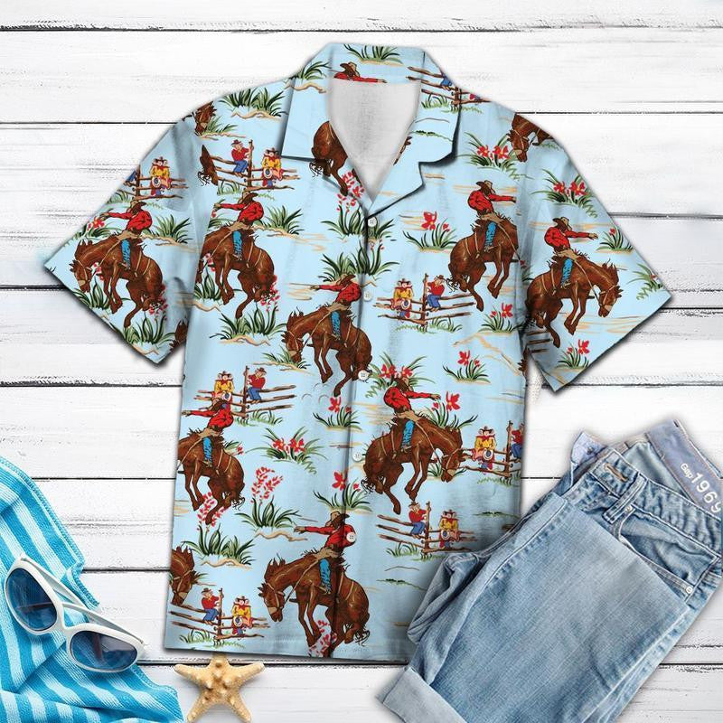 Light Sky Blue Design Hawaiian Shirt Cowboy Style,Hawaiian Shirt Gift, Christmas Gift