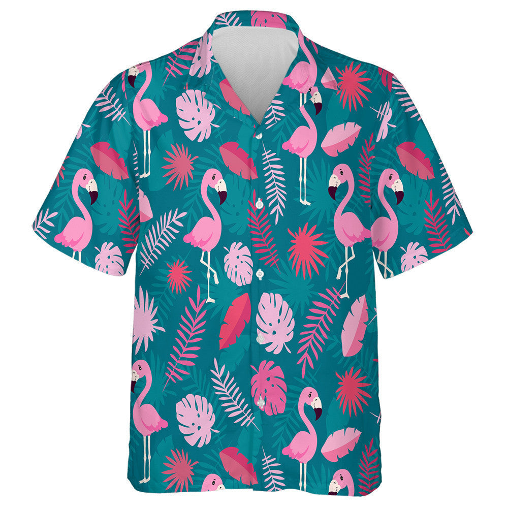 Multicolored Tropical Leave And Cute Flamingo Hawaiian Shirt,Hawaiian Shirt Gift, Christmas Gift