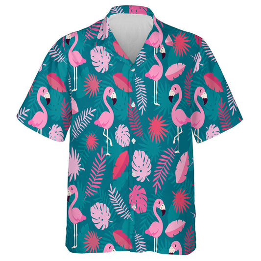 Multicolored Tropical Leave And Cute Flamingo Hawaiian Shirt,Hawaiian Shirt Gift, Christmas Gift