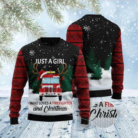 Just A Girl Who Loves Firefighter And Christmas Ugly Christmas Sweater,Christmas Ugly Sweater,Christmas Gift,Gift Christmas 2022
