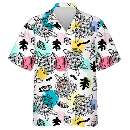 Hand Drawn Vintage Style With Sea Turtles Hawaiian Shirt, Hawaiian Shirt Gift, Christmas Gift