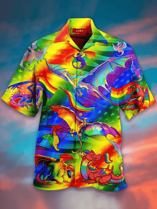 Rainbow Flag Lgbt Pride Dragon Lover Hawaiian Shirt,Hawaiian Shirt Gift, Christmas Gift