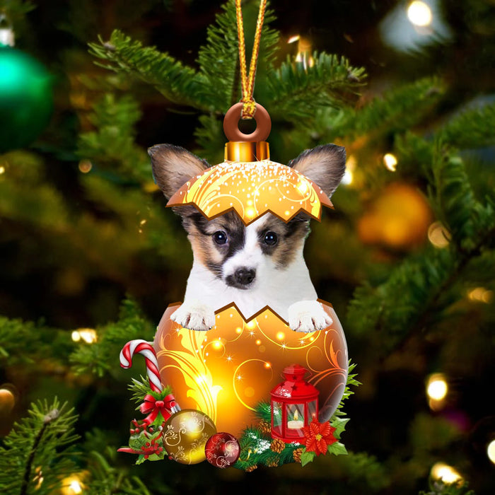 Cute Papillon In Golden Egg Christmas Ornament, Pet Love Gift, Christmas Ornament, Christmas Gift