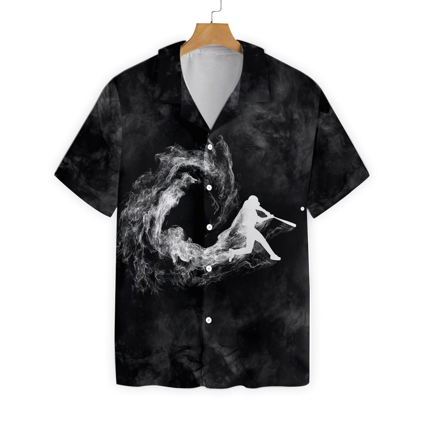 Baseball Player On Smoke Background Ez Hawaiian Aloha Shirt Hawaiian Shorts Beach Short Sleeve_,Hawaiian Shirt Gift, Christmas Gift