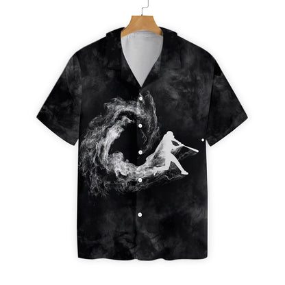 Baseball Player On Smoke Background Ez Hawaiian Aloha Shirt Hawaiian Shorts Beach Short Sleeve_,Hawaiian Shirt Gift, Christmas Gift