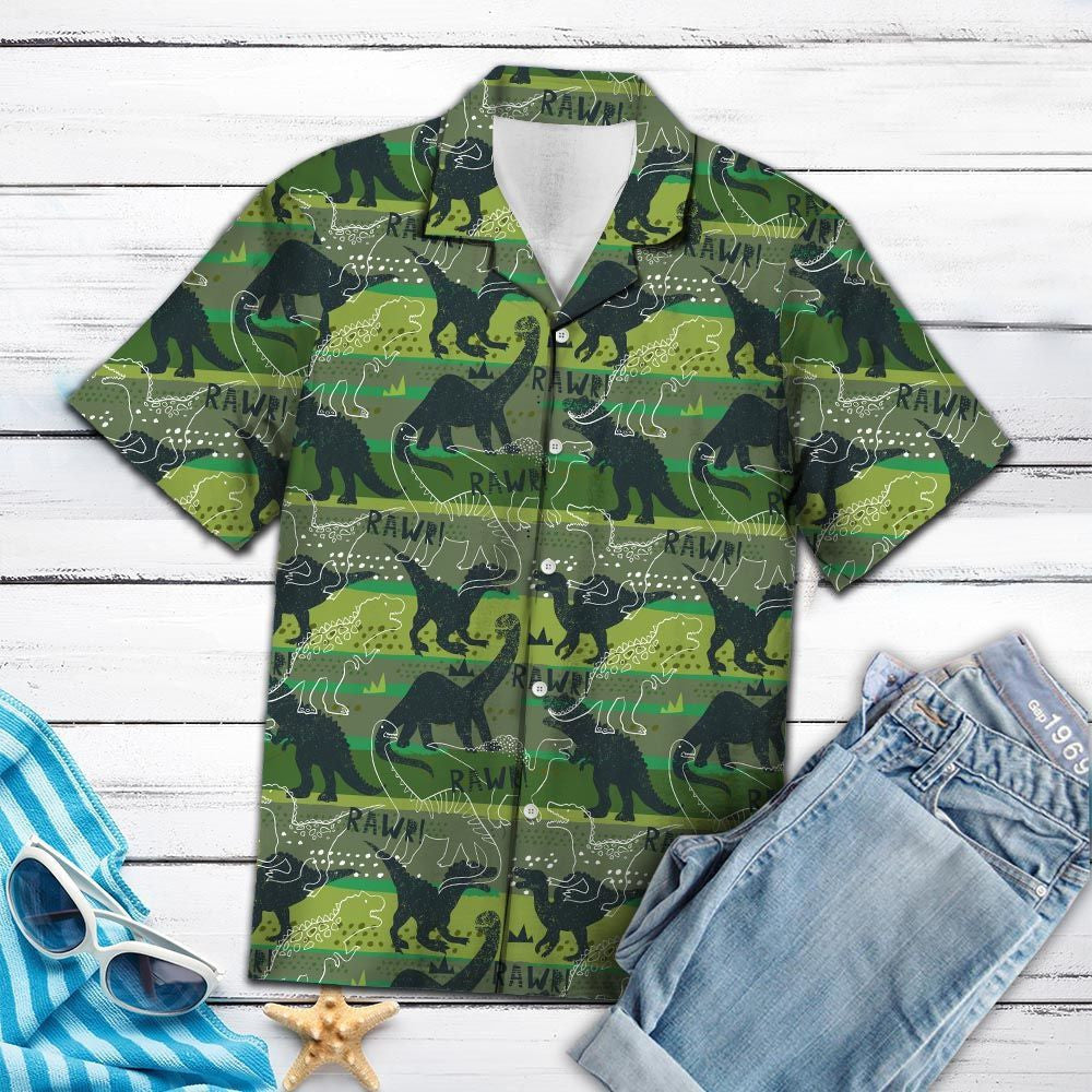 Dinosaur Rawr In Deep Forest Hawaiian Shirt,Hawaiian Shirt Gift, Christmas Gift