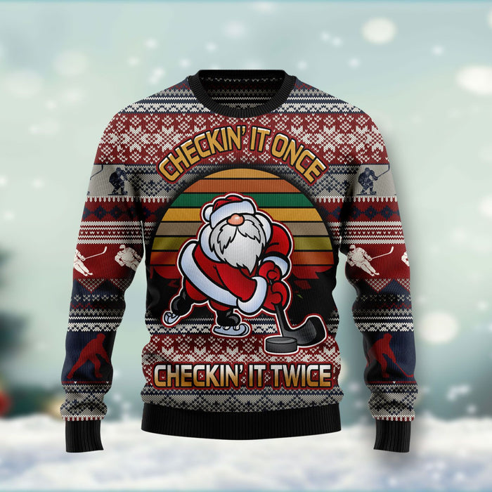 Hockey Checking It Once Checking It Twice Ugly Christmas Sweater, Christmas Ugly Sweater,Christmas Gift,Gift Christmas 2022