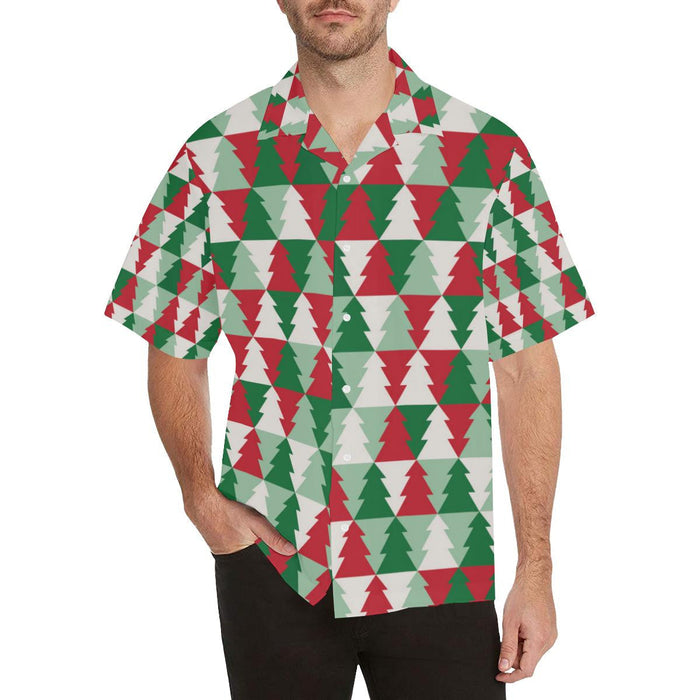 Cute Cartoon Christmas Tree In Red And Green Pattern Hawaiian Shirt, Hawaiian Shirt Gift, Christmas Gift