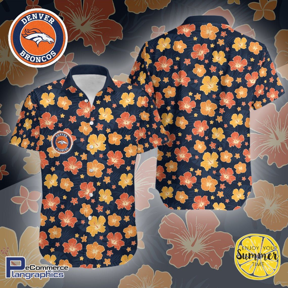 Léine Denver Broncos Aloha Léine Aloha Haváíais Léine Ghearr Trá Haváíais Shorts, Bronntanas Léine Haváíais, Bronntanas Nollag