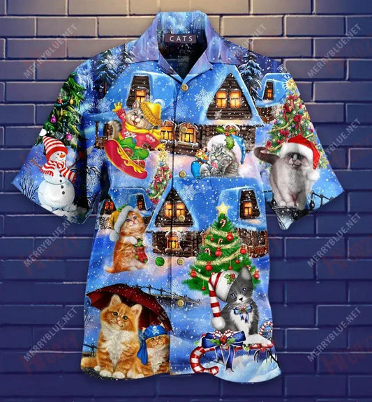 Cait Meow Meow Nollaig Shona Léine Haváise Gearr Muinchille Farraige Léinte Haváís Seanréalta Léinte Haváís do Mhná, Bronntanas Léine Haváís, Bronntanas Nollag