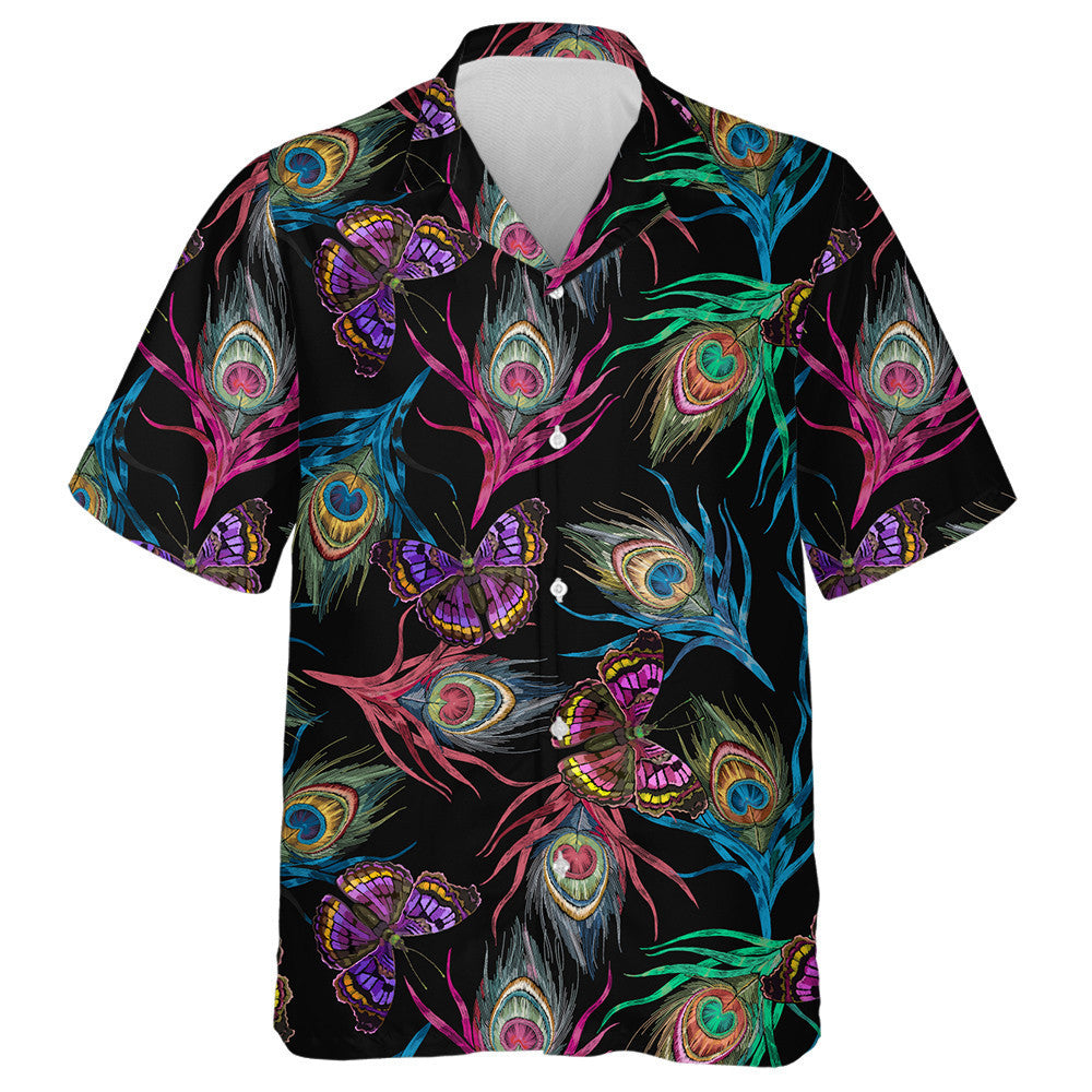 Theme Colorful Peacock Feathers And Flying Butterflies Hawaiian Shirt, Hawaiian Shirt Gift, Christmas Gift