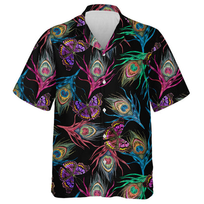 Theme Colorful Peacock Feathers And Flying Butterflies Hawaiian Shirt, Hawaiian Shirt Gift, Christmas Gift