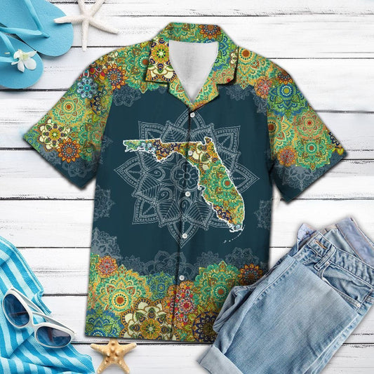 Florida Map Floral Mandala Design Hawaiian Shirt,Hawaiian Shirt Gift, Christmas Gift