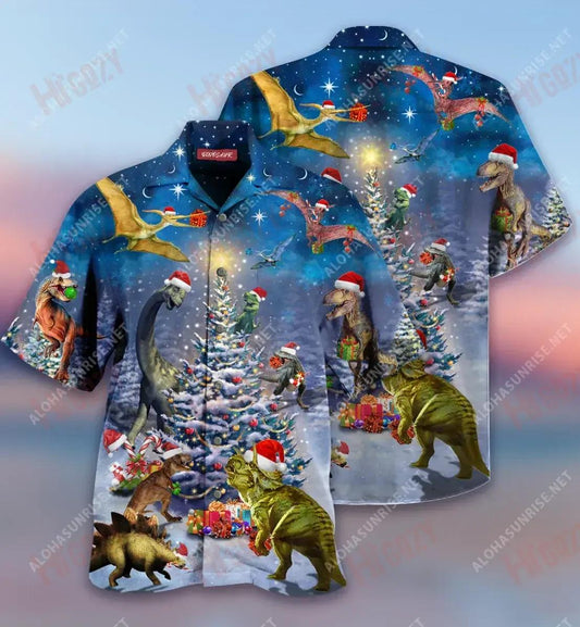 Teacht le chéile Teaghlaigh Dineasár na Nollag Léine Gearr Haváís Aigéan Aloha Shirt Léine Oirbheartaíochta Haváís Léinte Haváís do Mhná, Bronntanas Léine Haváís, Bronntanas Nollag