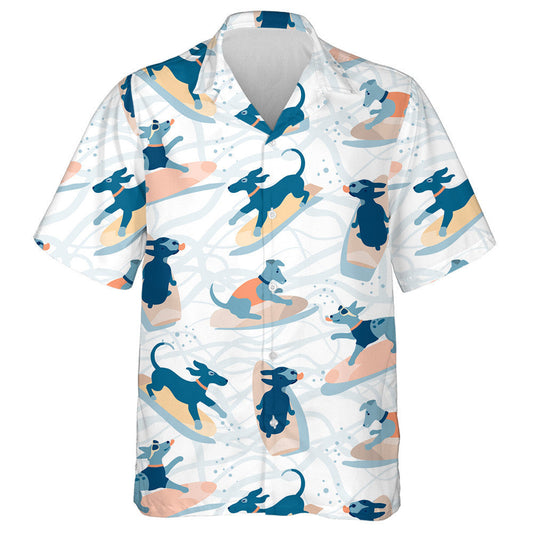 Hand Drawn Surfing Dogs Riding The Waves Hawaiian Shirt, Hawaiian Shirt Gift, Christmas Gift