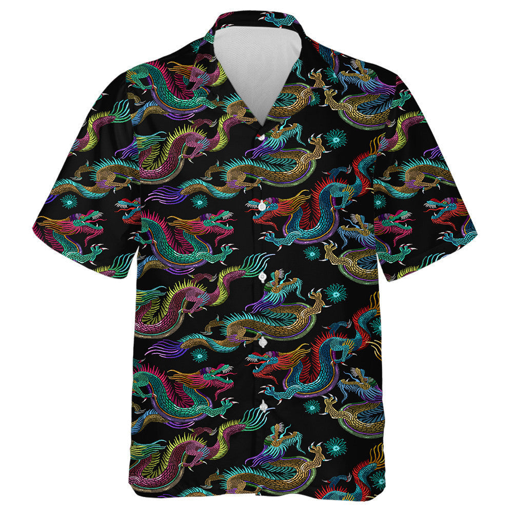 Chinese Classical Embroidery Asian Dragon On Black Hawaiian Shirt, Hawaiian Shirt Gift, Christmas Gift