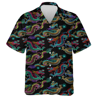 Chinese Classical Embroidery Asian Dragon On Black Hawaiian Shirt, Hawaiian Shirt Gift, Christmas Gift