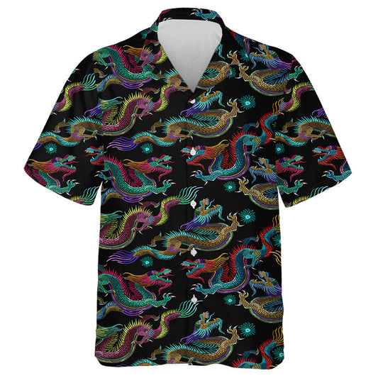 Chinese Classical Embroidery Asian Dragon On Black Hawaiian Shirt, Hawaiian Shirt Gift, Christmas Gift