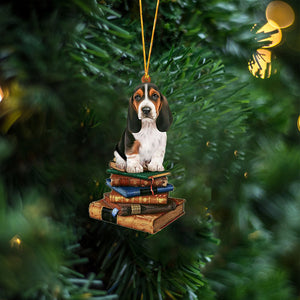 Basset Hound-Sit On The Book Two Sides Christmas Plastic Hanging Ornament, Christmas Ornament Gift, Christmas Gift, Christmas Decoration