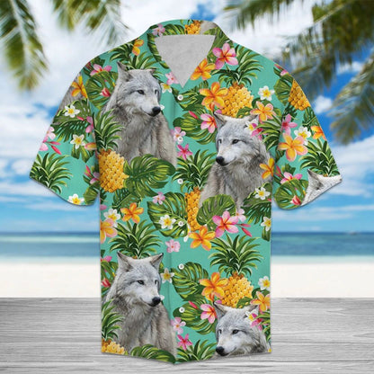 Tropical Pineapple With Wolf Hawaiian Shirt,Hawaiian Shirt Gift, Christmas Gift