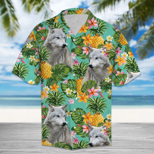 Tropical Pineapple With Wolf Hawaiian Shirt,Hawaiian Shirt Gift, Christmas Gift