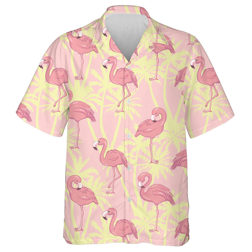 Flamingo Are Prinking On Yellow Tropical Tree Hawaiian Shirt, Hawaiian Shirt Gift, Christmas Gift