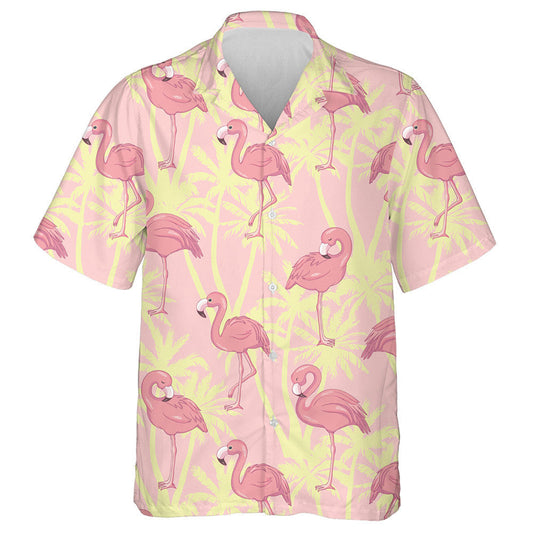 Flamingo Are Prinking On Yellow Tropical Tree Hawaiian Shirt, Hawaiian Shirt Gift, Christmas Gift