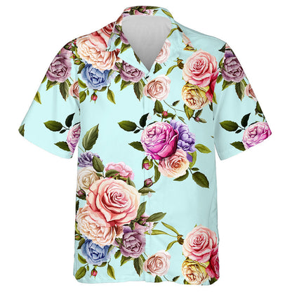 Colorful Rose Peony Branches Beautiful Flowers Themed Design Hawaiian Shirt, Hawaiian Shirt Gift, Christmas Gift