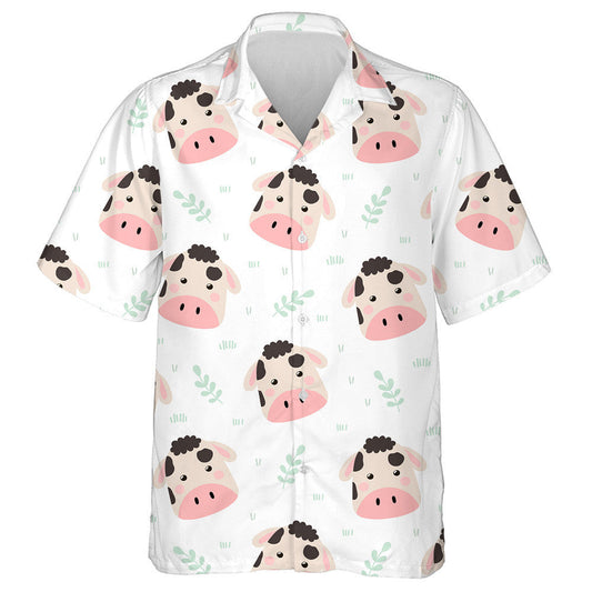 Cartoon Face Of Baby Cow Doodle Style Hawaiian Shirt, Hawaiian Shirt Gift, Christmas Gift