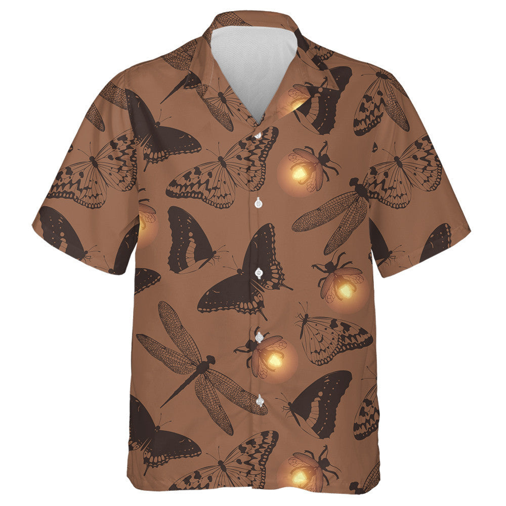 Hand Drawn With Butterfly And Firefly Hawaiian Shirt, Hawaiian For Gift